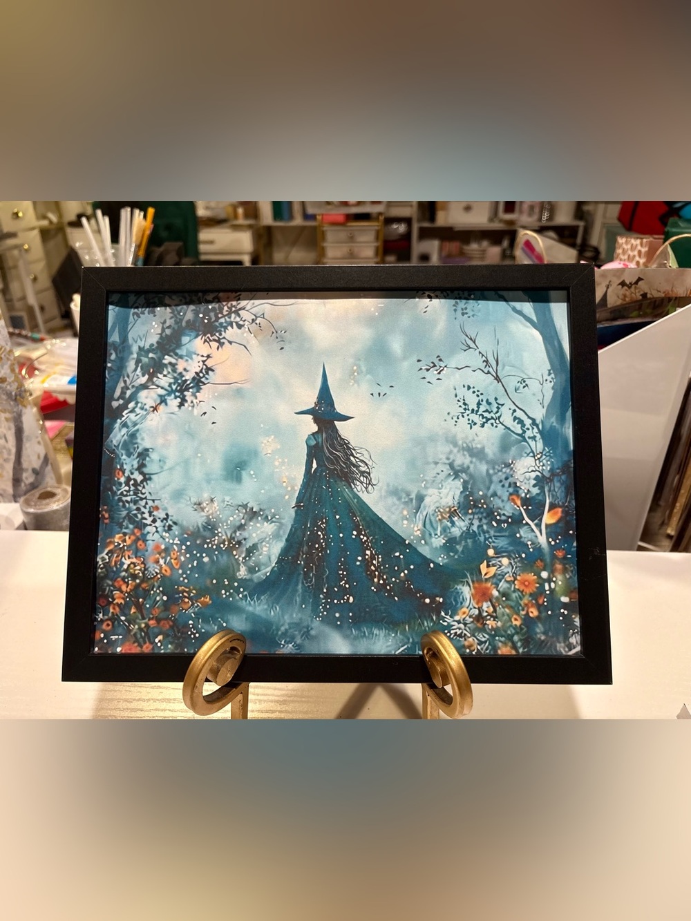Framed Mystical Blue Witch 8x10 Art Print - Home Wall Decor